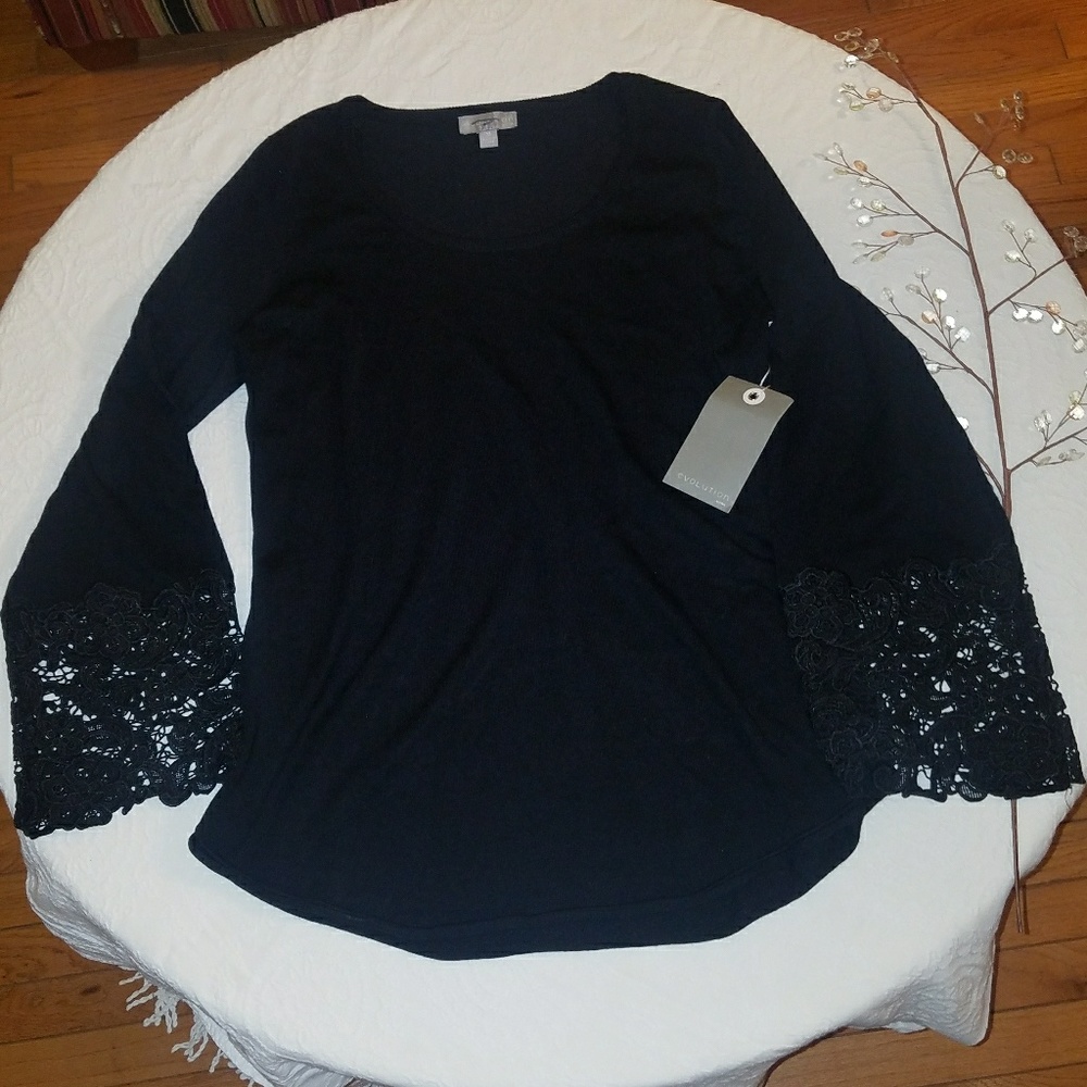 Black Top With Crochet Sleeves